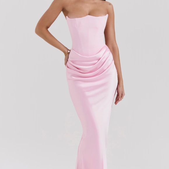 HOUSE OF CB PERSEPHONE PINK CORSET MAXI DRESS IN SIZE SMALL REGULAR CUP - Picture 1 of 5